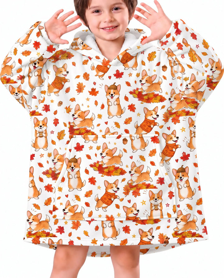 Happy Fall Corgis Bamboo Blanket Hoodie