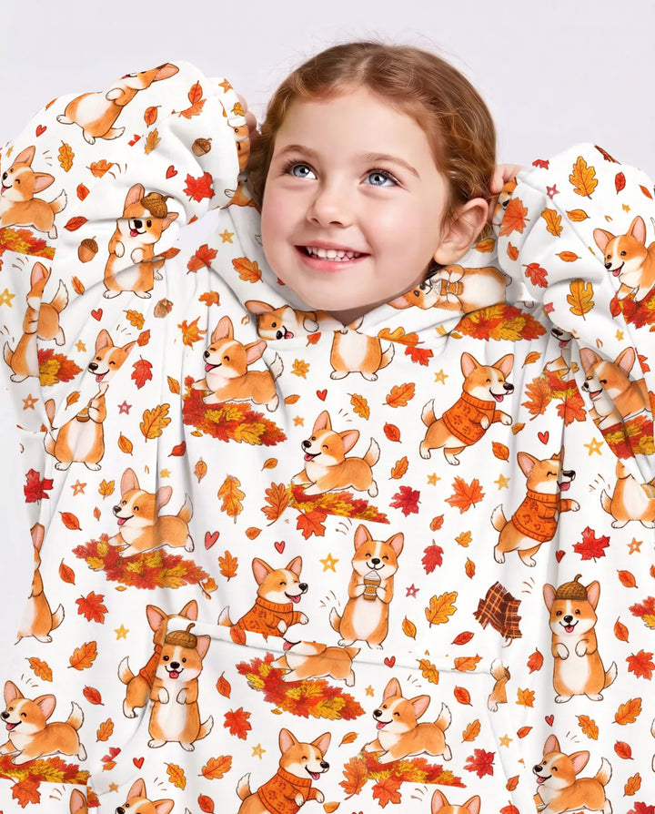 Happy Fall Corgis Bamboo Blanket Hoodie