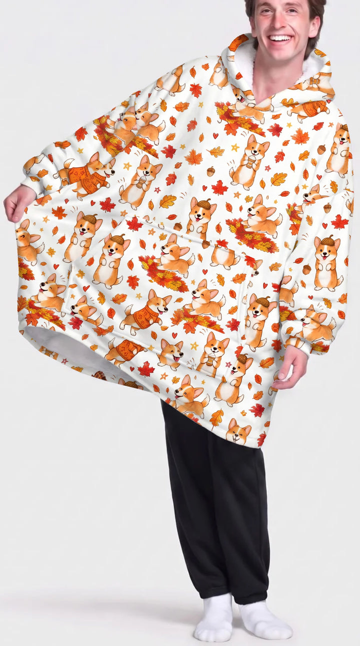 Happy Fall Corgis Bamboo Blanket Hoodie