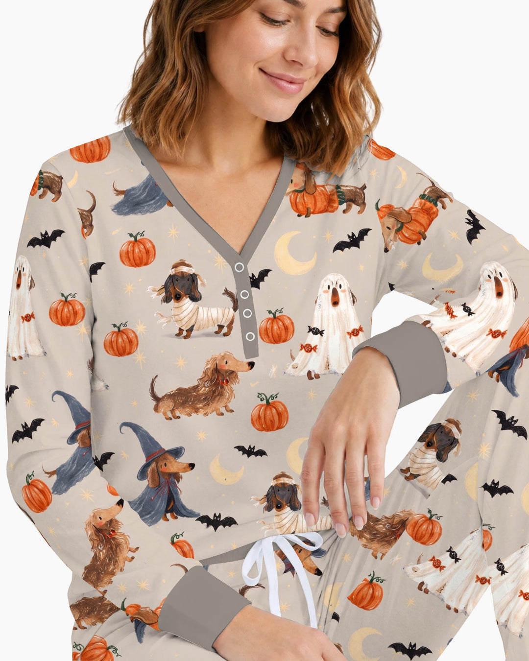 Spooky Dachshund Halloween Night Bamboo Women Pajama Set