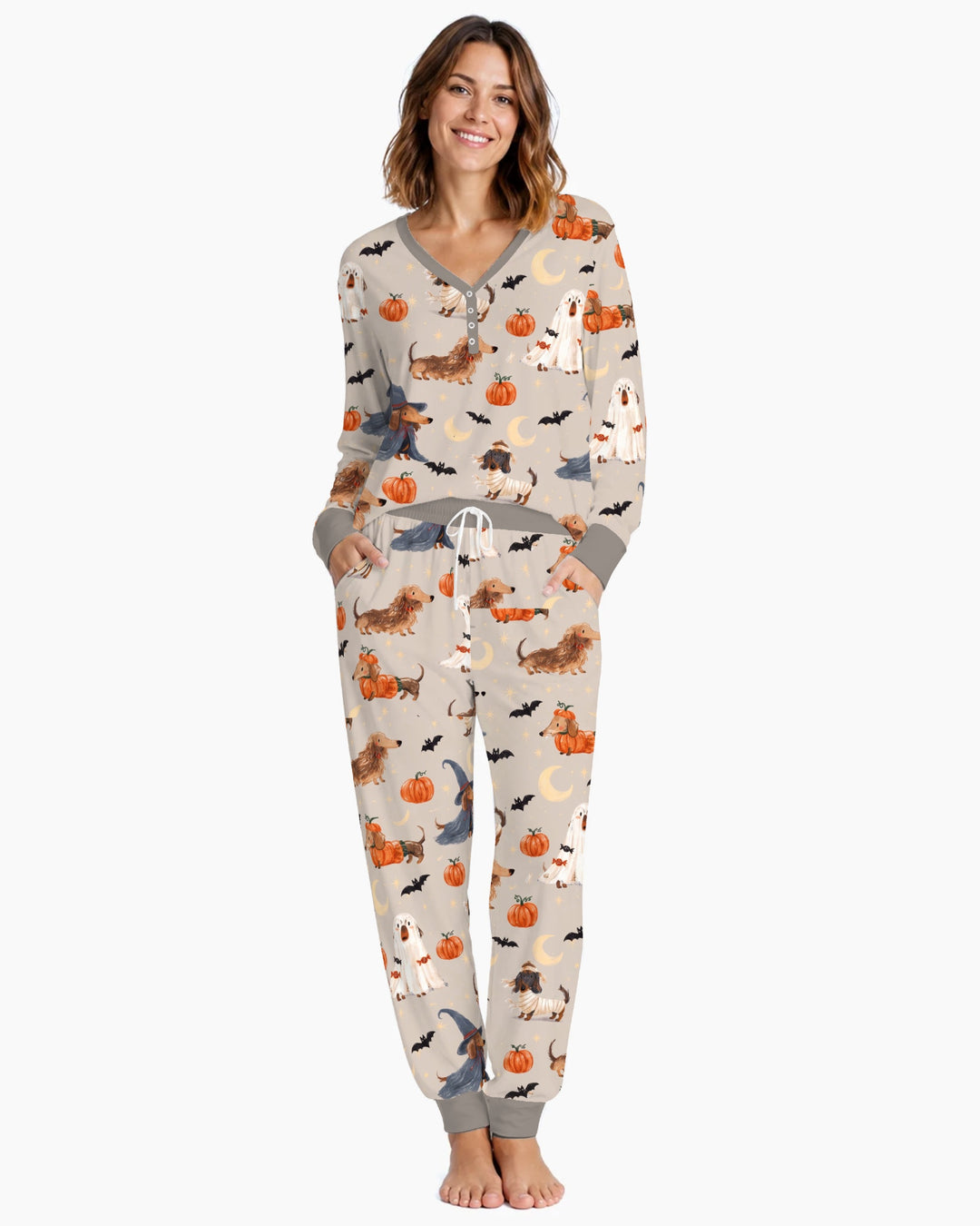 Spooky Dachshund Halloween Night Bamboo Women Pajama Set