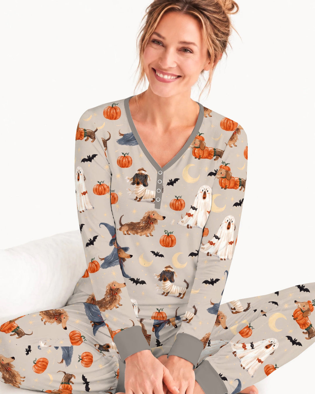 Spooky Dachshund Halloween Night Bamboo Women Pajama Set
