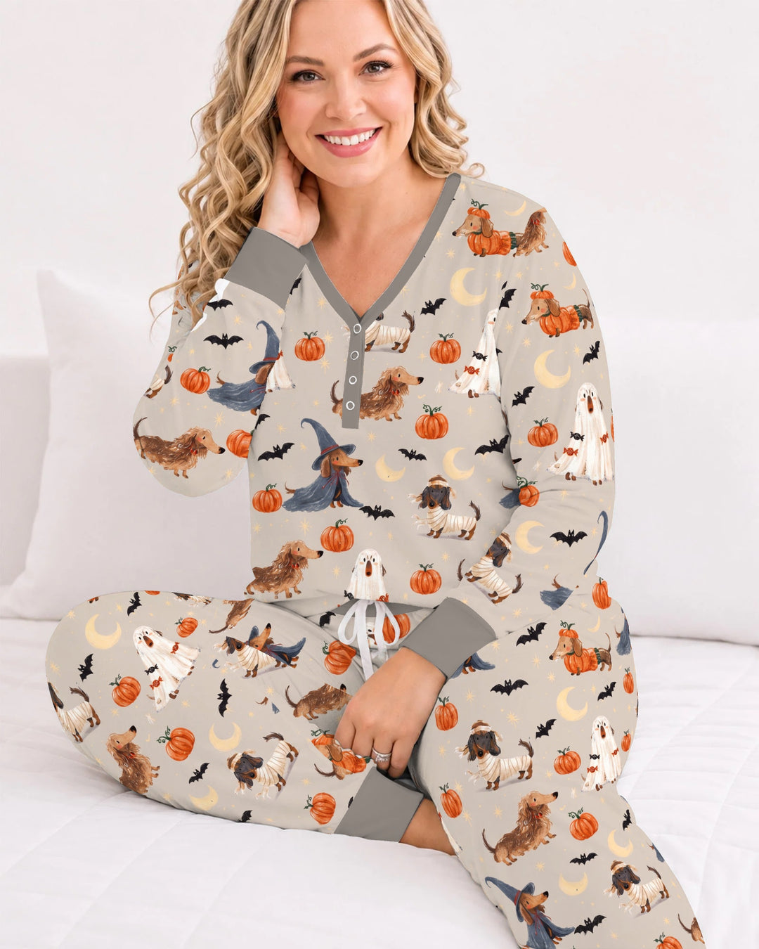 Spooky Dachshund Halloween Night Bamboo Women Pajama Set
