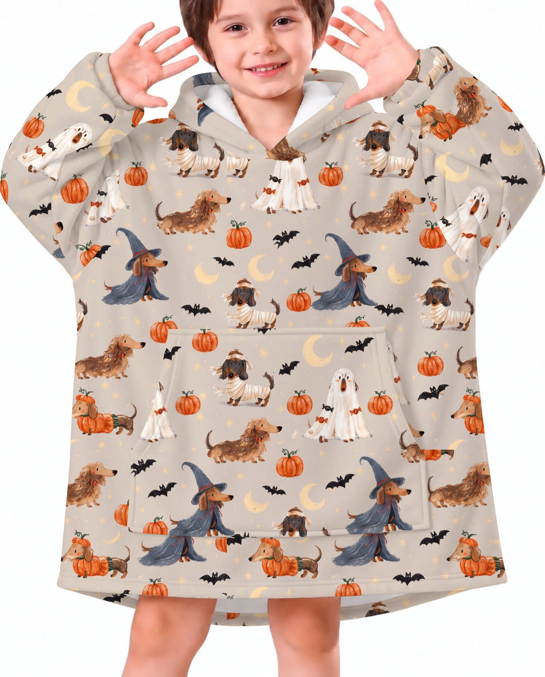 Spooky Dachshund Halloween Night Bamboo Blanket Hoodie