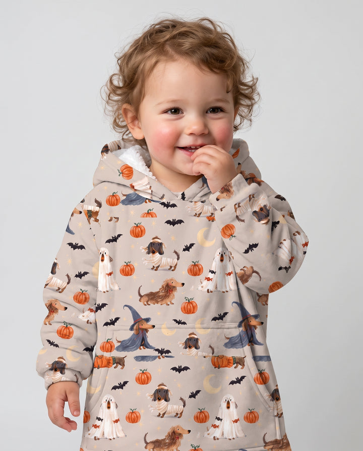 Spooky Dachshund Halloween Night Bamboo Blanket Hoodie