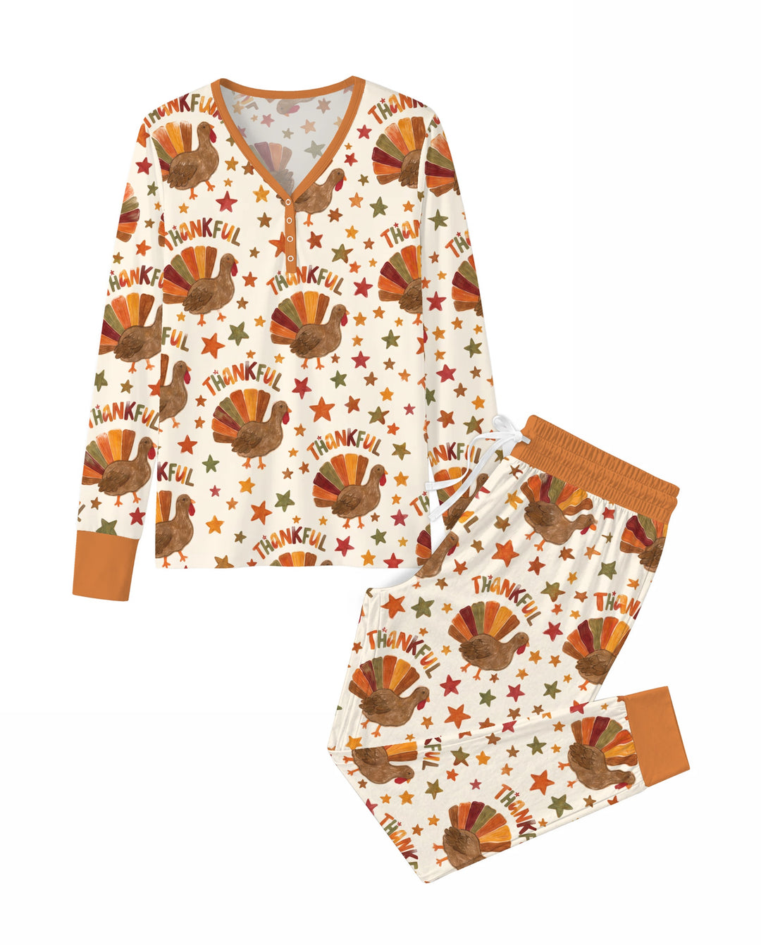 Thankful Turkey Autumn Stars Bamboo Women Pajama Set