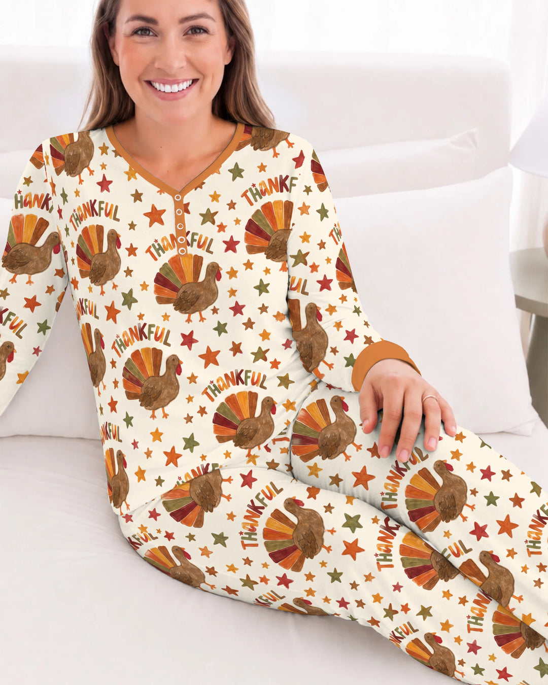 Thankful Turkey Autumn Stars Bamboo Women Pajama Set