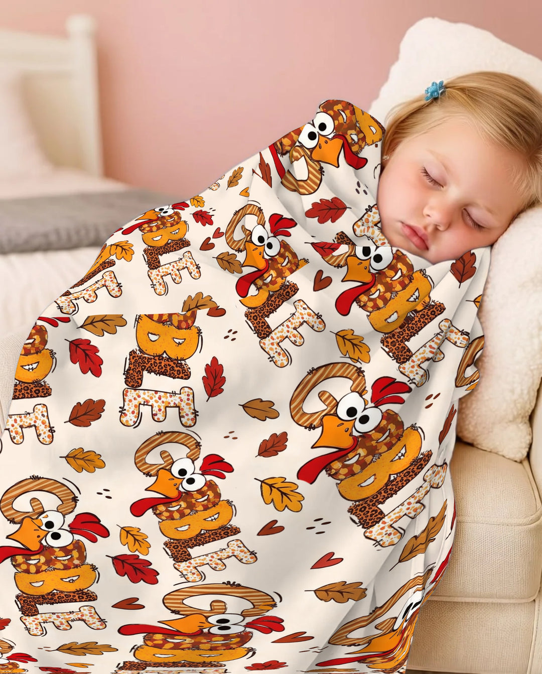 Gobble Turkey Fall Leaves Bamboo Blanket
