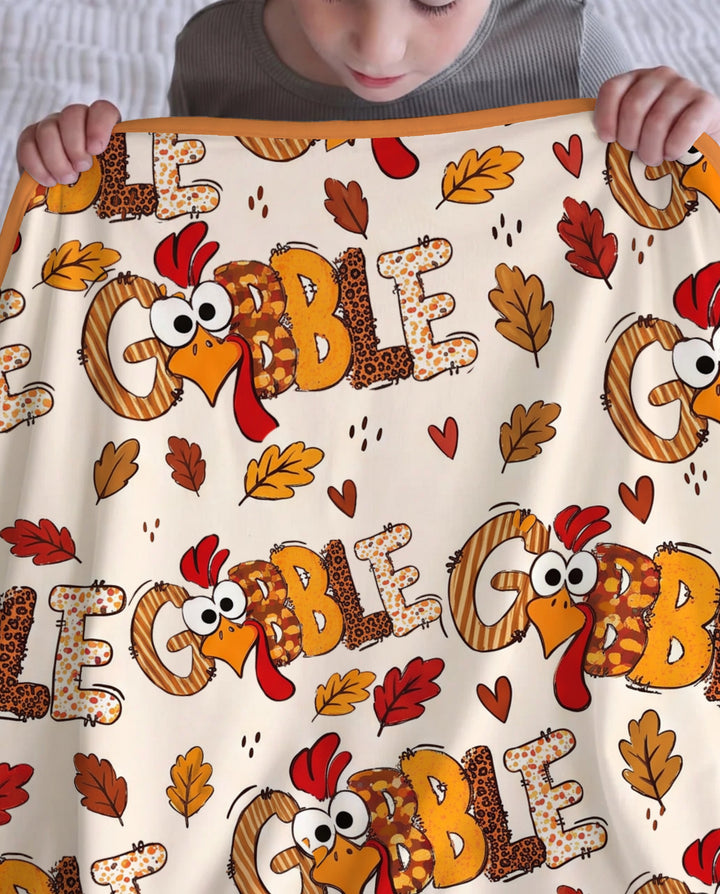 Gobble Turkey Fall Leaves Bamboo Blanket