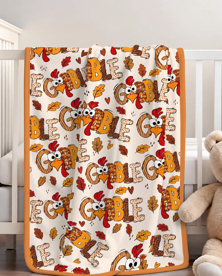 Gobble Turkey Fall Leaves Bamboo Blanket
