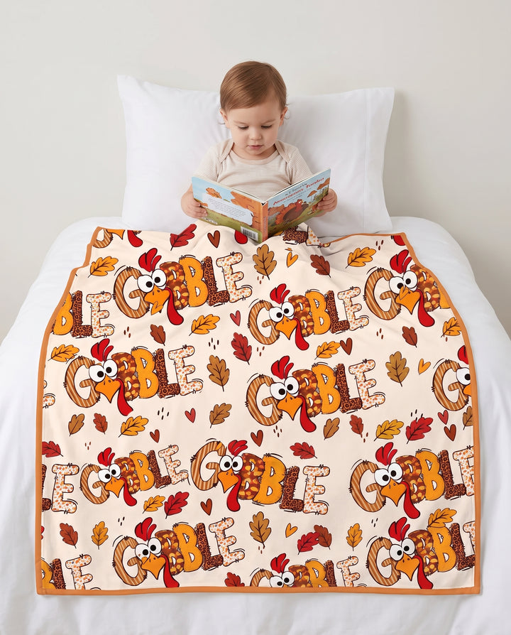 Gobble Turkey Fall Leaves Bamboo Blanket