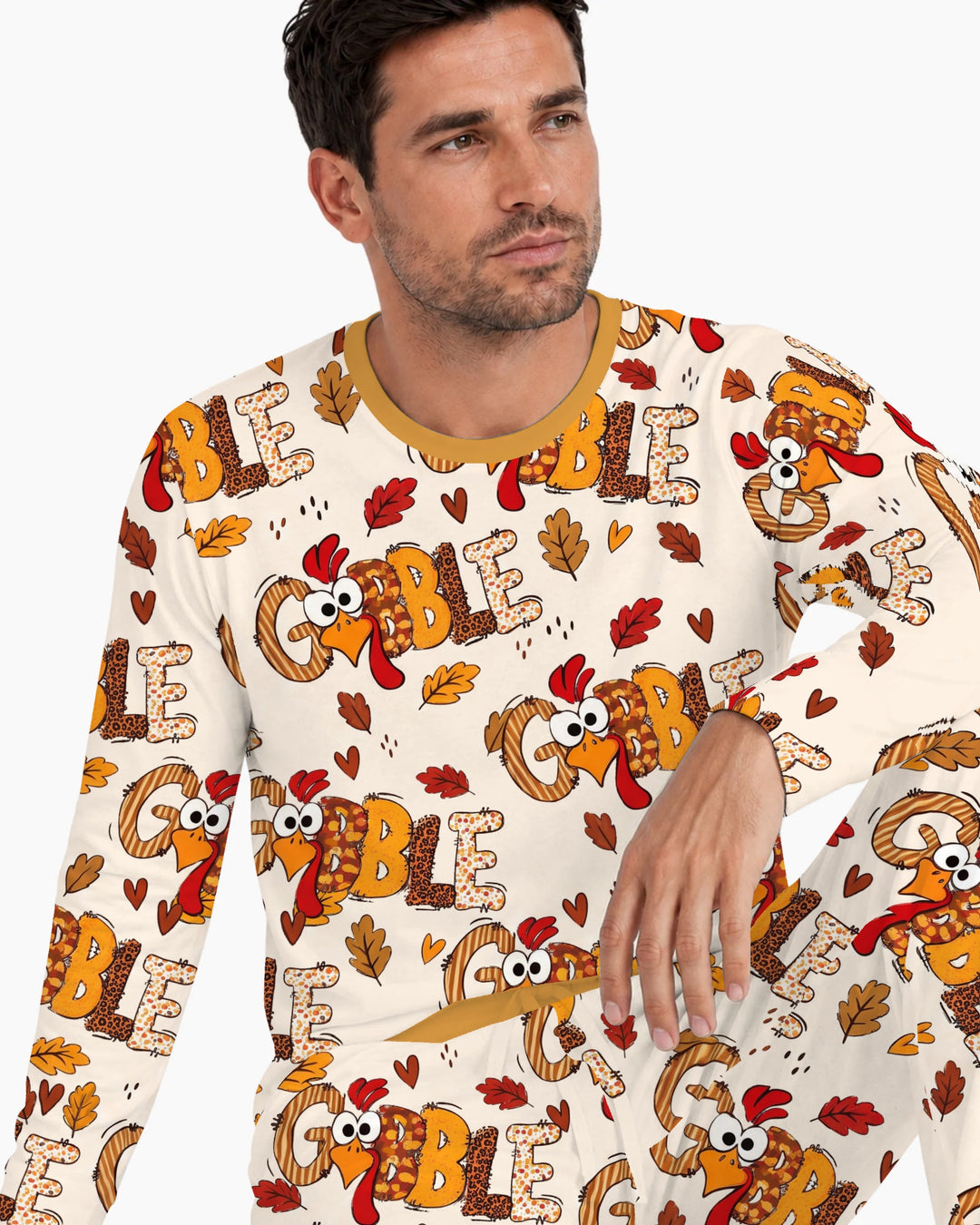 Gobble Turkey Fall Leaves Bamboo Men's Pajama Set