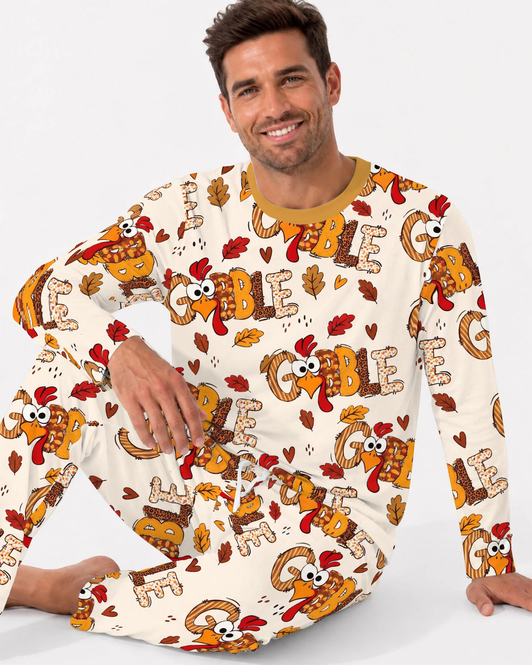 Gobble Turkey Fall Leaves Bamboo Men's Pajama Set