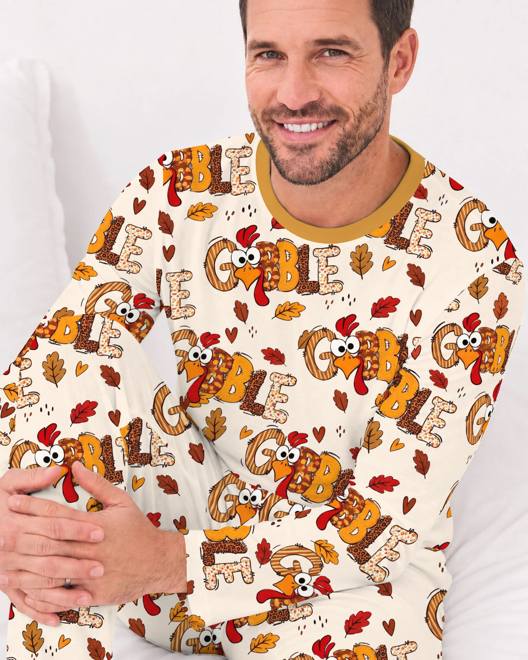 Gobble Turkey Fall Leaves Bamboo Men's Pajama Set