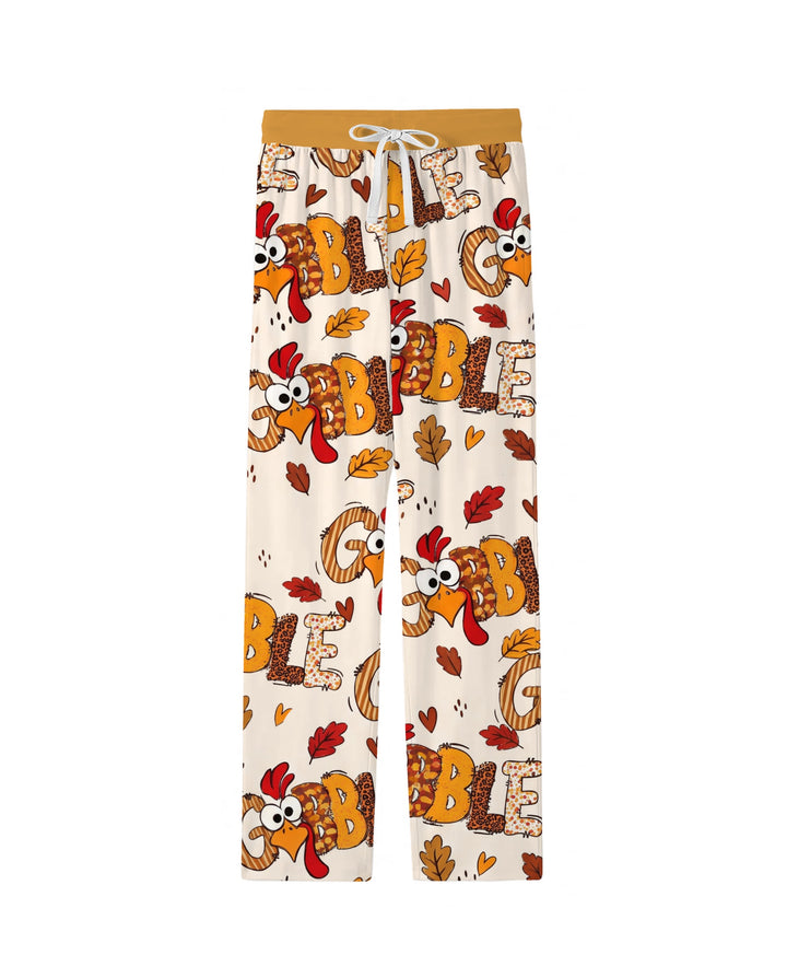 Gobble Turkey Fall Leaves Bamboo Men's Pajama Set