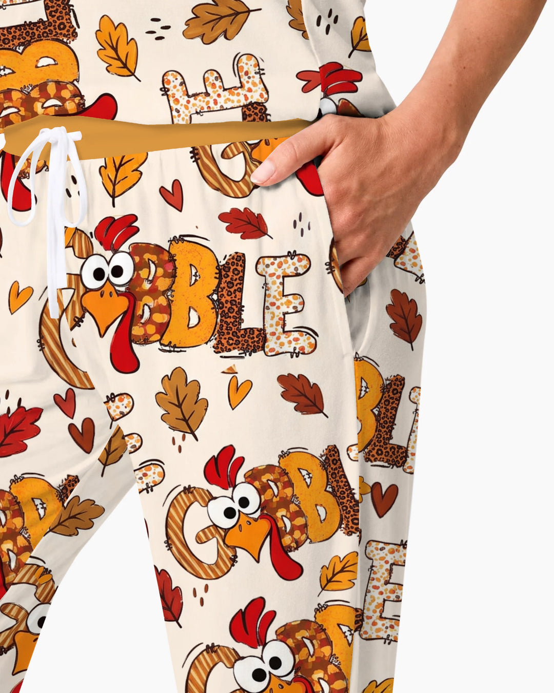 Gobble Turkey Fall Leaves Bamboo Women Pajama Set
