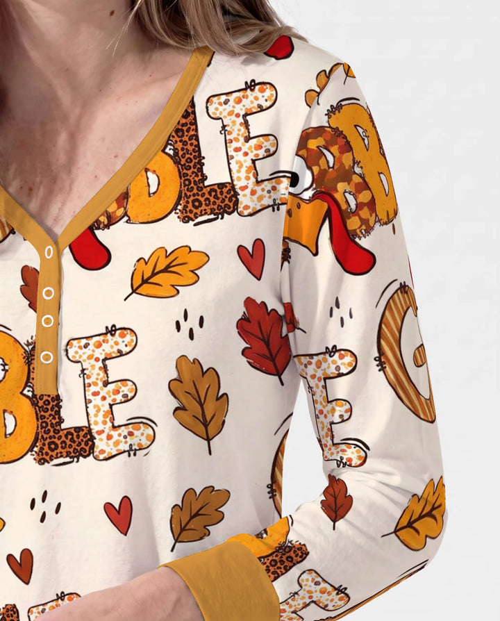 Gobble Turkey Fall Leaves Bamboo Women Pajama Set