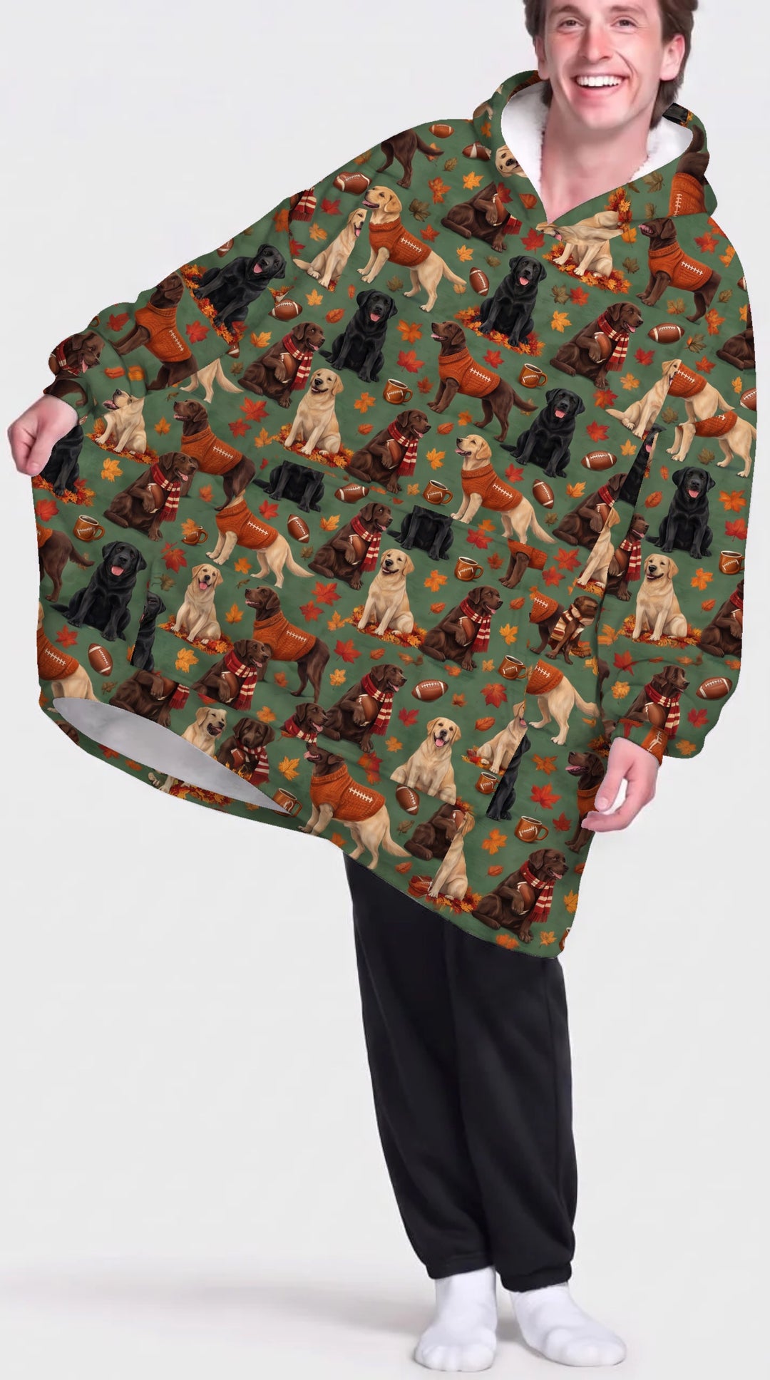 Labrador Retriever Football Fall Bamboo Blanket Hoodie