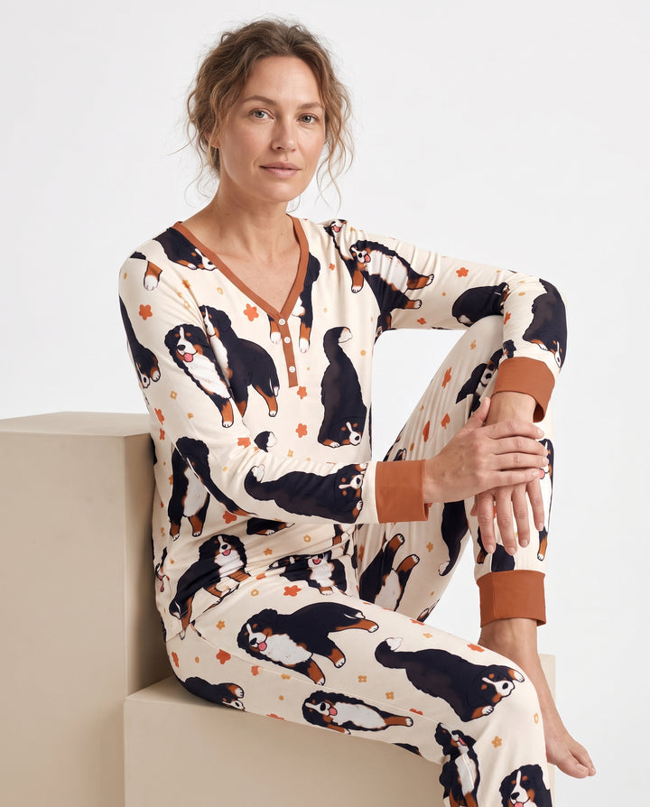 Playful Bernese Mountain Dog Moments Bamboo Women Pajama Set