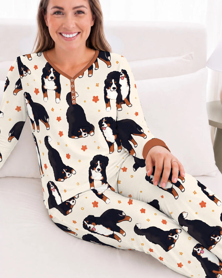 Playful Bernese Mountain Dog Moments Bamboo Women Pajama Set