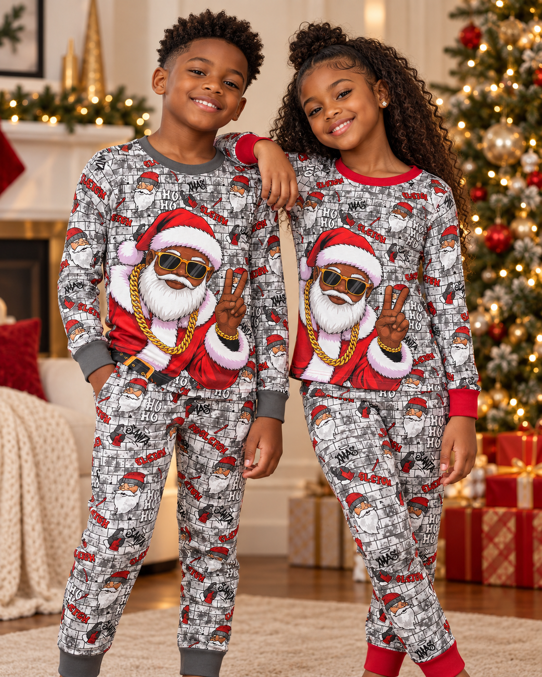 Santa Swag Christmas Bamboo Two Piece Long Sleeve Pajama Set
