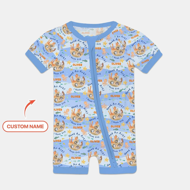 Noah’s Ark Custom Name Boy Shorty Zippy , Noah’s Ark Custom Name Boy Shorty Zippy - 0-3M