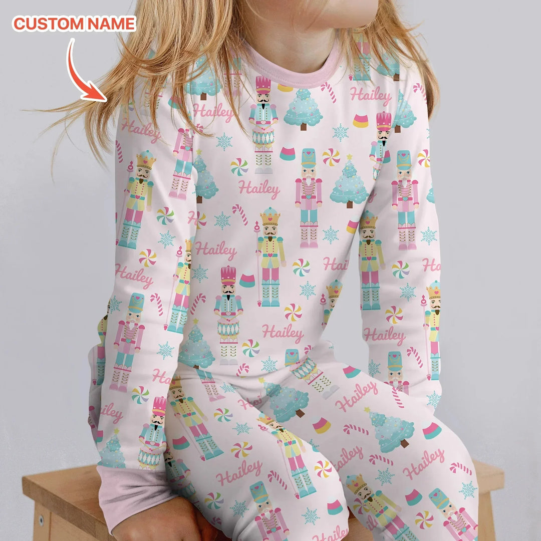 Nutcracker Parade Custom Name Girl Two Piece Long Sleeve Pajama Set , Nutcracker Parade Custom Name Girl Two Piece Long Sleeve Pajama Set - 12-18M
