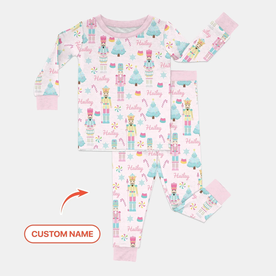 Nutcracker Parade Custom Name Girl Two Piece Long Sleeve Pajama Set , Nutcracker Parade Custom Name Girl Two Piece Long Sleeve Pajama Set - 12-18M