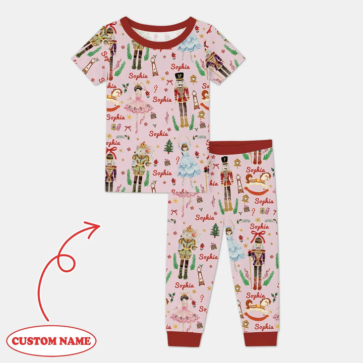 Nutcracker’s Christmas Dream Custom Name Two Piece Short Sleeve Pajama Set , Nutcracker’s Christmas Dream Custom Name Two Piece Short Sleeve Pajama Set - 12-18M