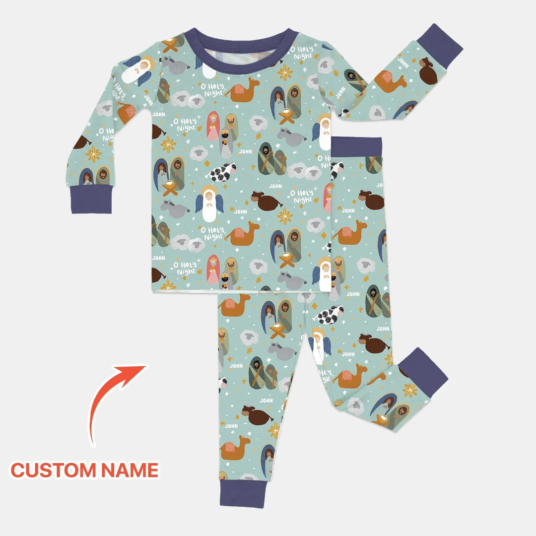 O Holy Night Custom Name Long Sleeve Pajama Set , O Holy Night Custom Name Long Sleeve Pajama Set - 12-18M