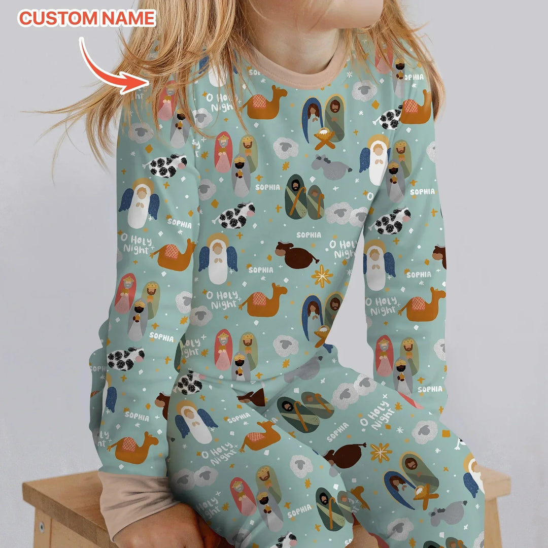 O Holy Night Custom Name Long Sleeve Pajama Set , O Holy Night Custom Name Long Sleeve Pajama Set - 12-18M