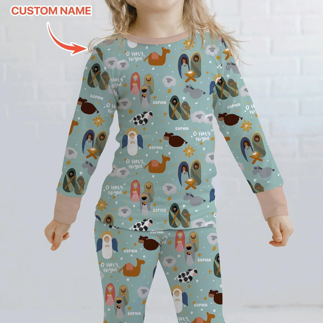 O Holy Night Custom Name Long Sleeve Pajama Set , O Holy Night Custom Name Long Sleeve Pajama Set - 12-18M