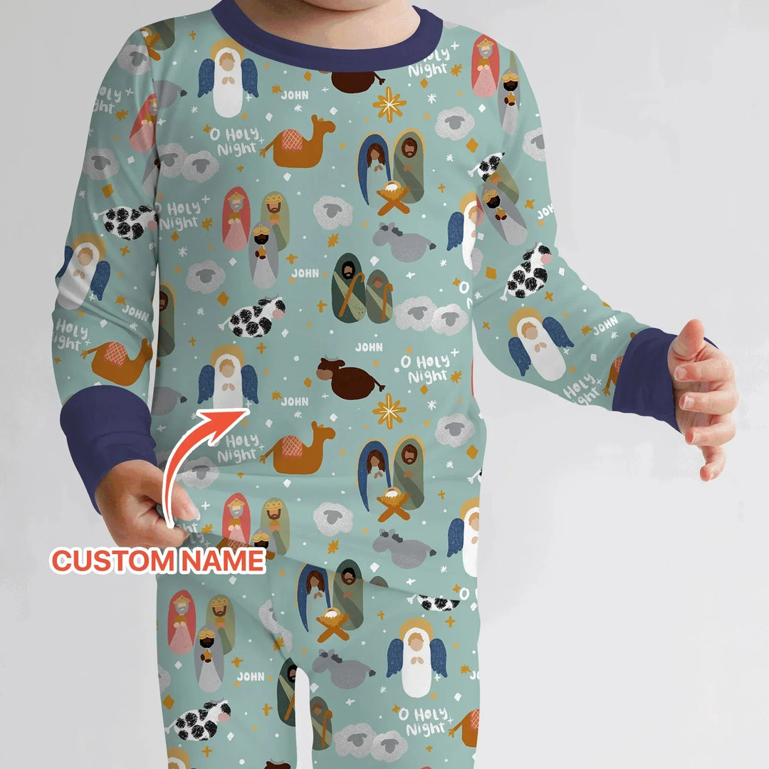 O Holy Night Custom Name Long Sleeve Pajama Set , O Holy Night Custom Name Long Sleeve Pajama Set - 12-18M
