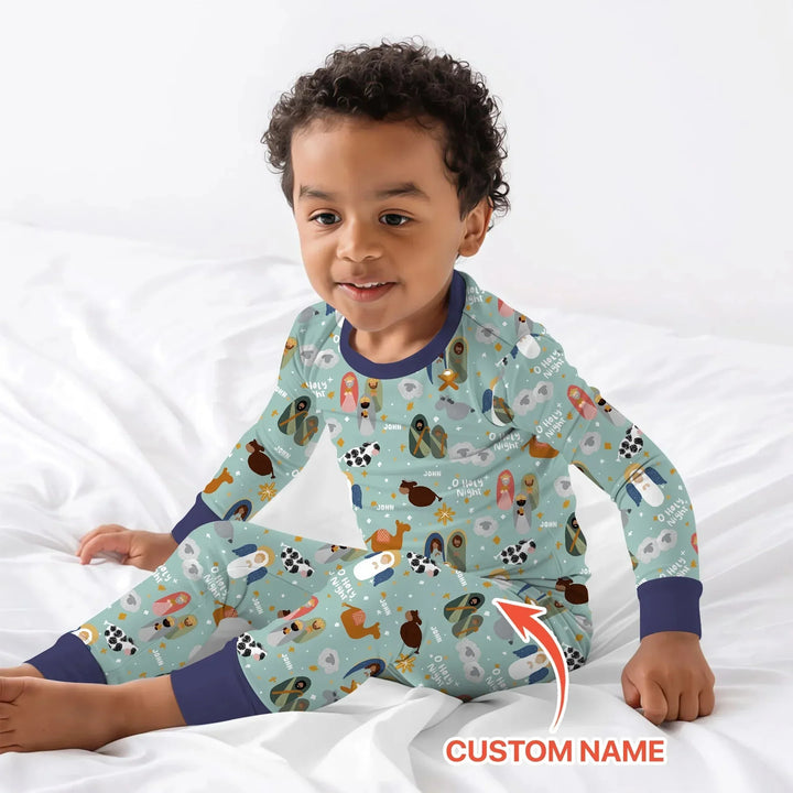O Holy Night Custom Name Long Sleeve Pajama Set , O Holy Night Custom Name Long Sleeve Pajama Set - 12-18M