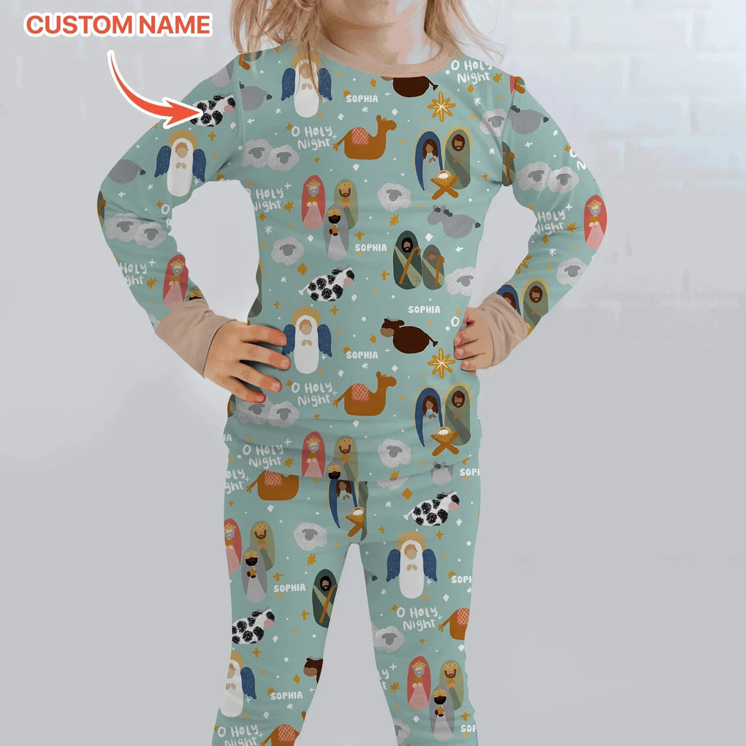 O Holy Night Custom Name Long Sleeve Pajama Set , O Holy Night Custom Name Long Sleeve Pajama Set - 12-18M