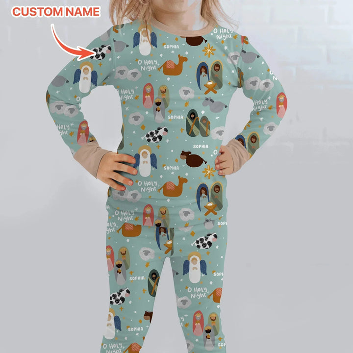 O Holy Night Custom Name Long Sleeve Pajama Set , O Holy Night Custom Name Long Sleeve Pajama Set - 12-18M