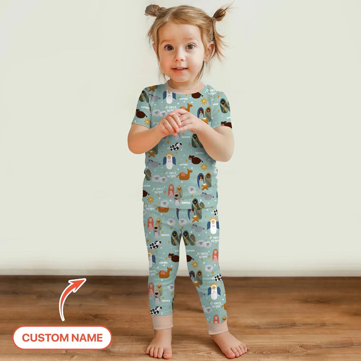 O Holy Night Custom Name Two Piece Short Sleeve Pajama Set , O Holy Night Custom Name Two Piece Short Sleeve Pajama Set - 12-18M