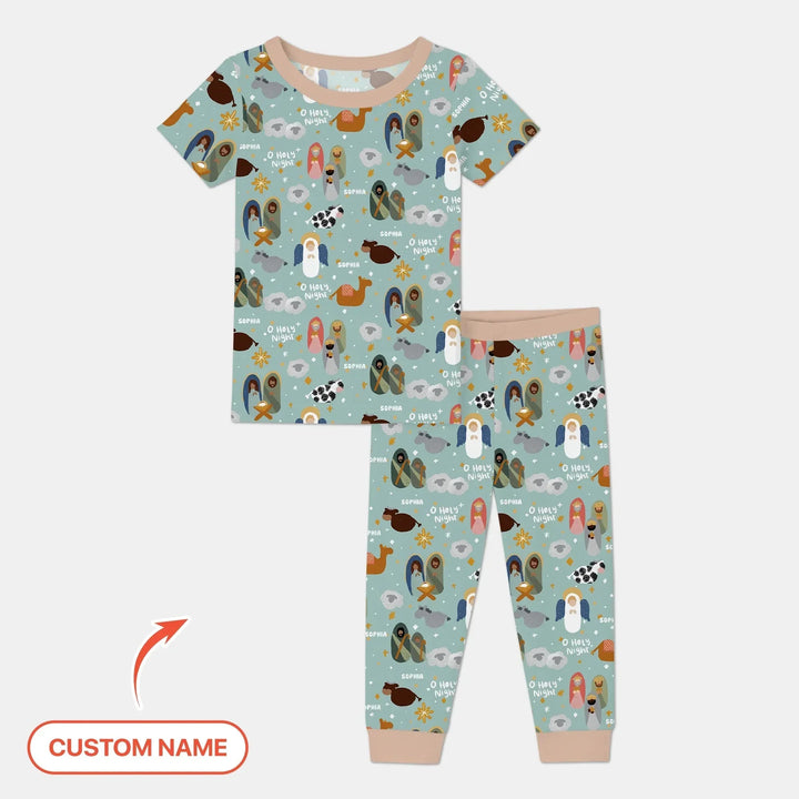 O Holy Night Custom Name Two Piece Short Sleeve Pajama Set , O Holy Night Custom Name Two Piece Short Sleeve Pajama Set - 12-18M
