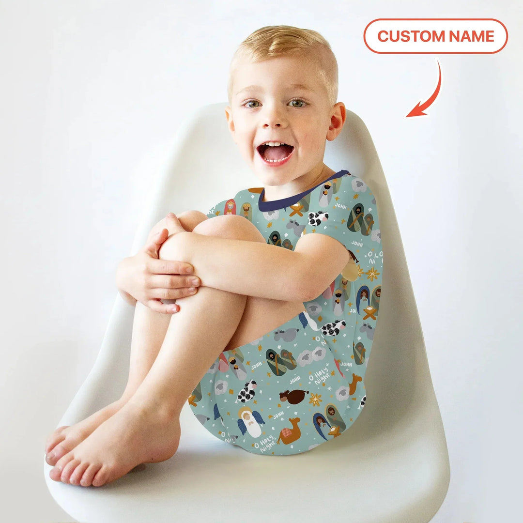 O Holy Night Custom Name Two Piece Short Sleeve Shorts Pajama Set , O Holy Night Custom Name Two Piece Short Sleeve Shorts Pajama Set - 12-18M