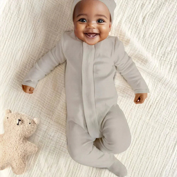 Oat Magnetic Footie Romper , Oat Magnetic Footie Romper - Newborn