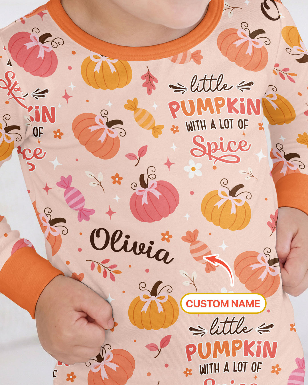 Custom Name Little Pumpkin With A Lot Of Spice Bamboo Two Piece Long Sleeve Pajama Set