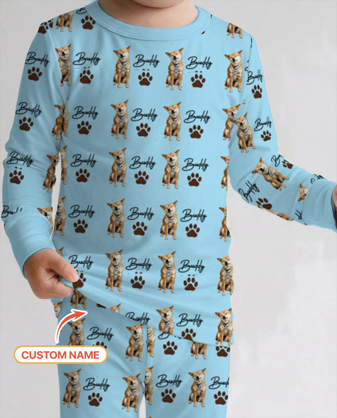Personalized Pet Portrait Bamboo Two Piece Long Sleeve Pajama Set