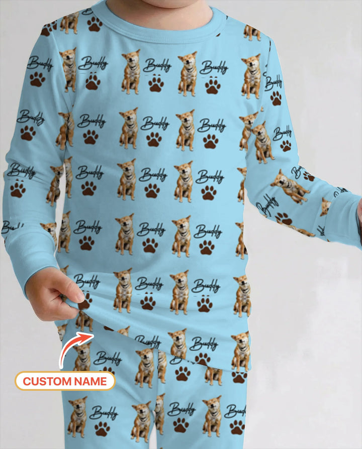 Personalized Pet Portrait Bamboo Two Piece Long Sleeve Pajama Set