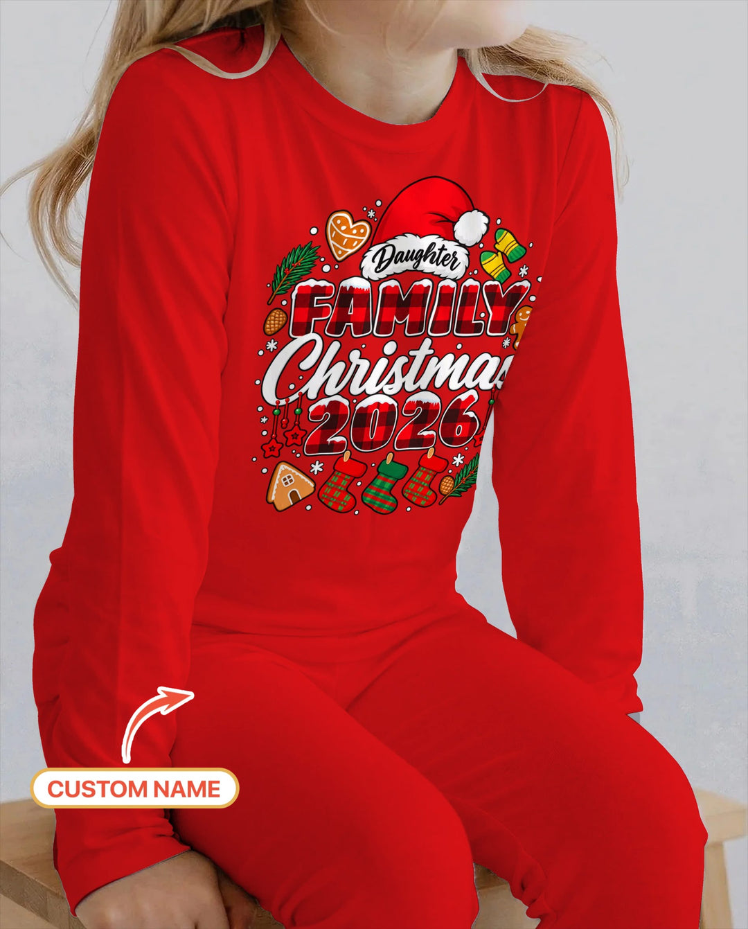 Custom Name Family Christmas 2026 Buffalo Plaid Bamboo Two Piece Long Sleeve Pajama Set