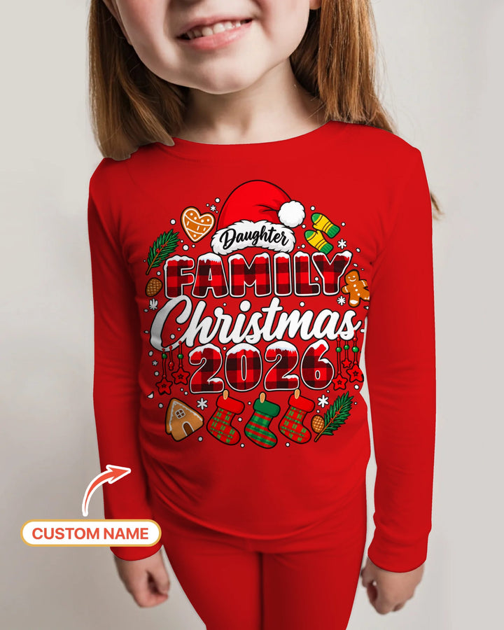 Custom Name Family Christmas 2026 Buffalo Plaid Bamboo Two Piece Long Sleeve Pajama Set