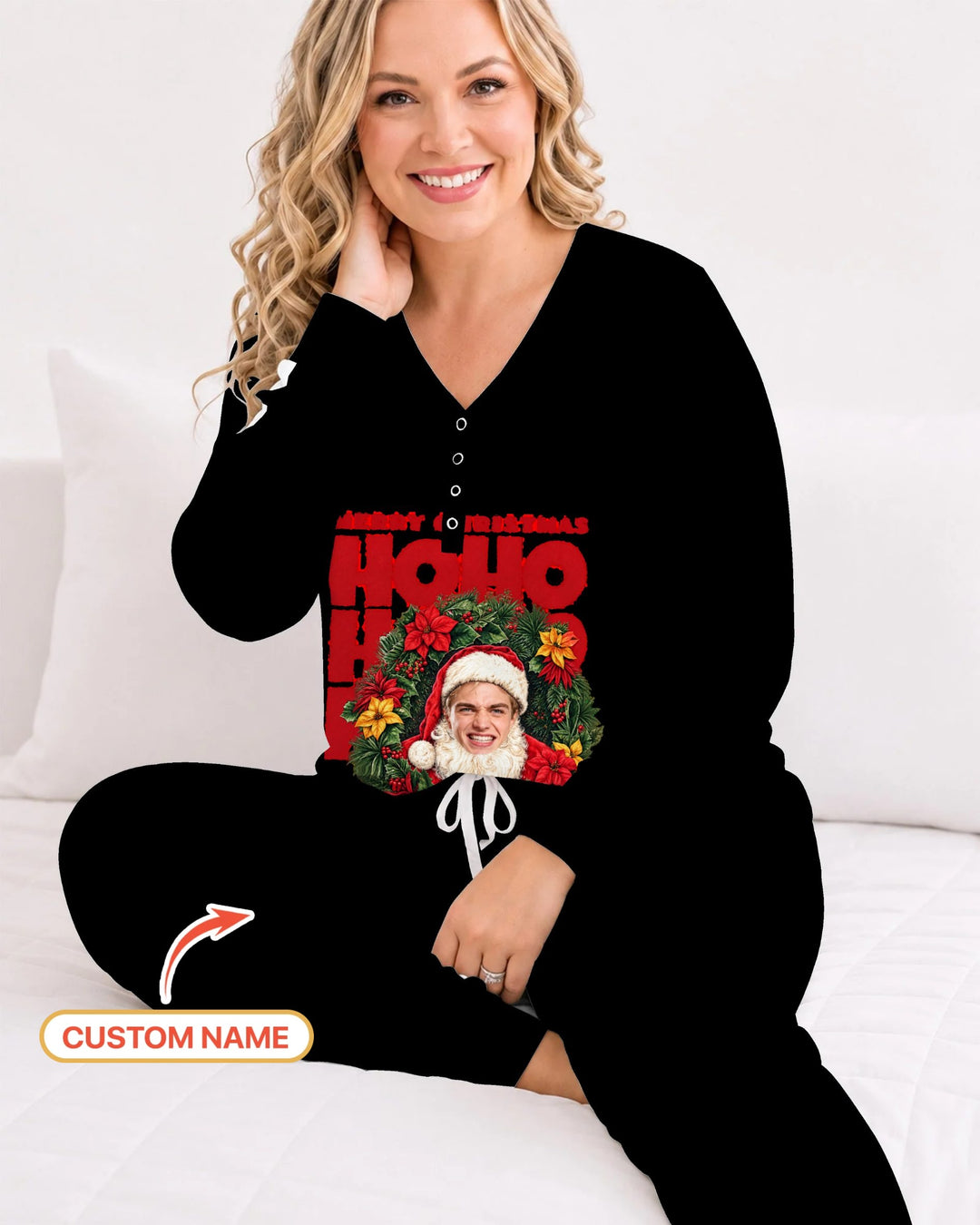Personalized Photo Christmas Santa Bamboo Women Pajama Set