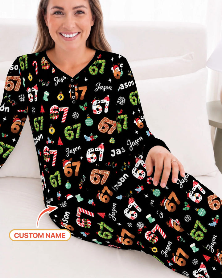 Custom '6 7' Six Seven Christmas Slang Meme Bamboo Women Pajama Set