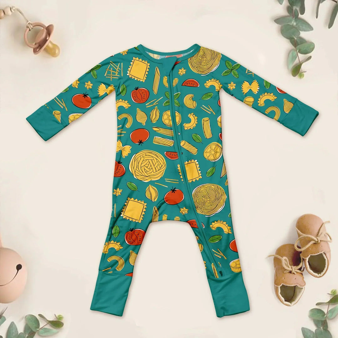 Pasta Party Convertible Zippered Romper , Pasta Party Convertible Zippered Romper - 0-3M