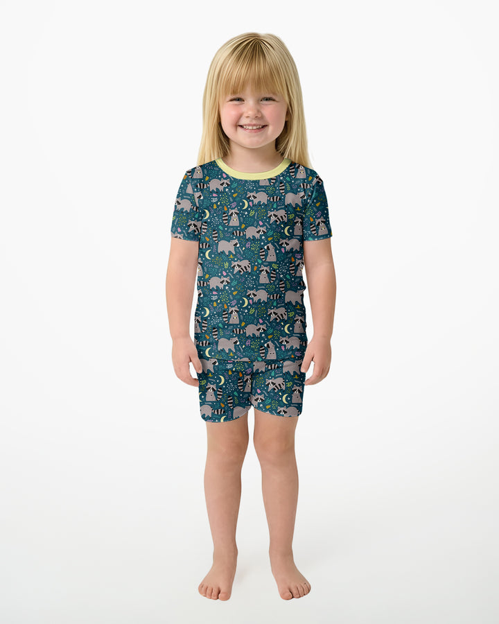 Midnight Raccoons Bamboo Two Piece Short Sleeve Shorts Pajama Set