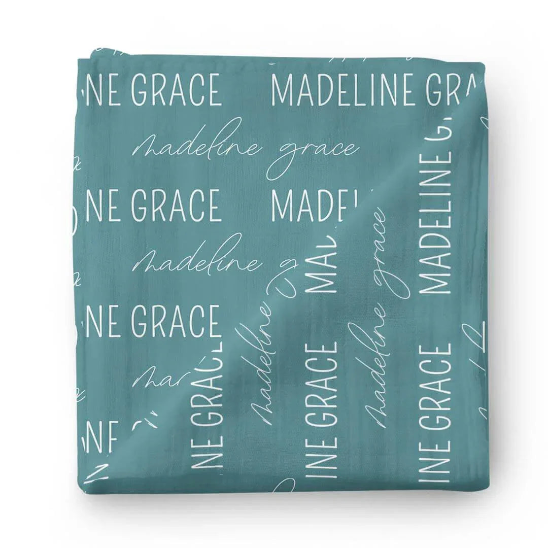 Personalized Baby Name Swaddle Blanket Block & Script , Personalized Baby Name Swaddle Blanket Block & Script - Script / Jade